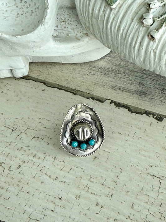 Native American Sterling Kingman Hat Ring 7