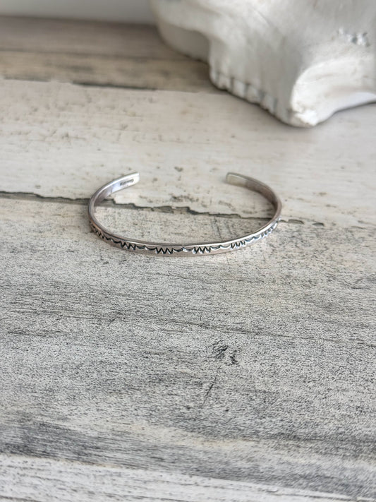 Native American Sterling Stamped Stacker Cuff 6.5"