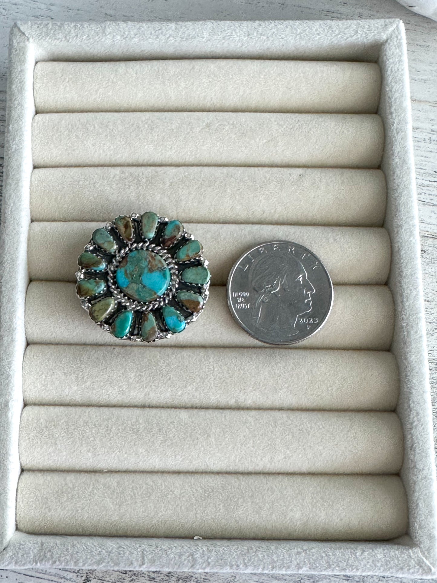 Native Made Cluster Turquoise Adjustable Ring
