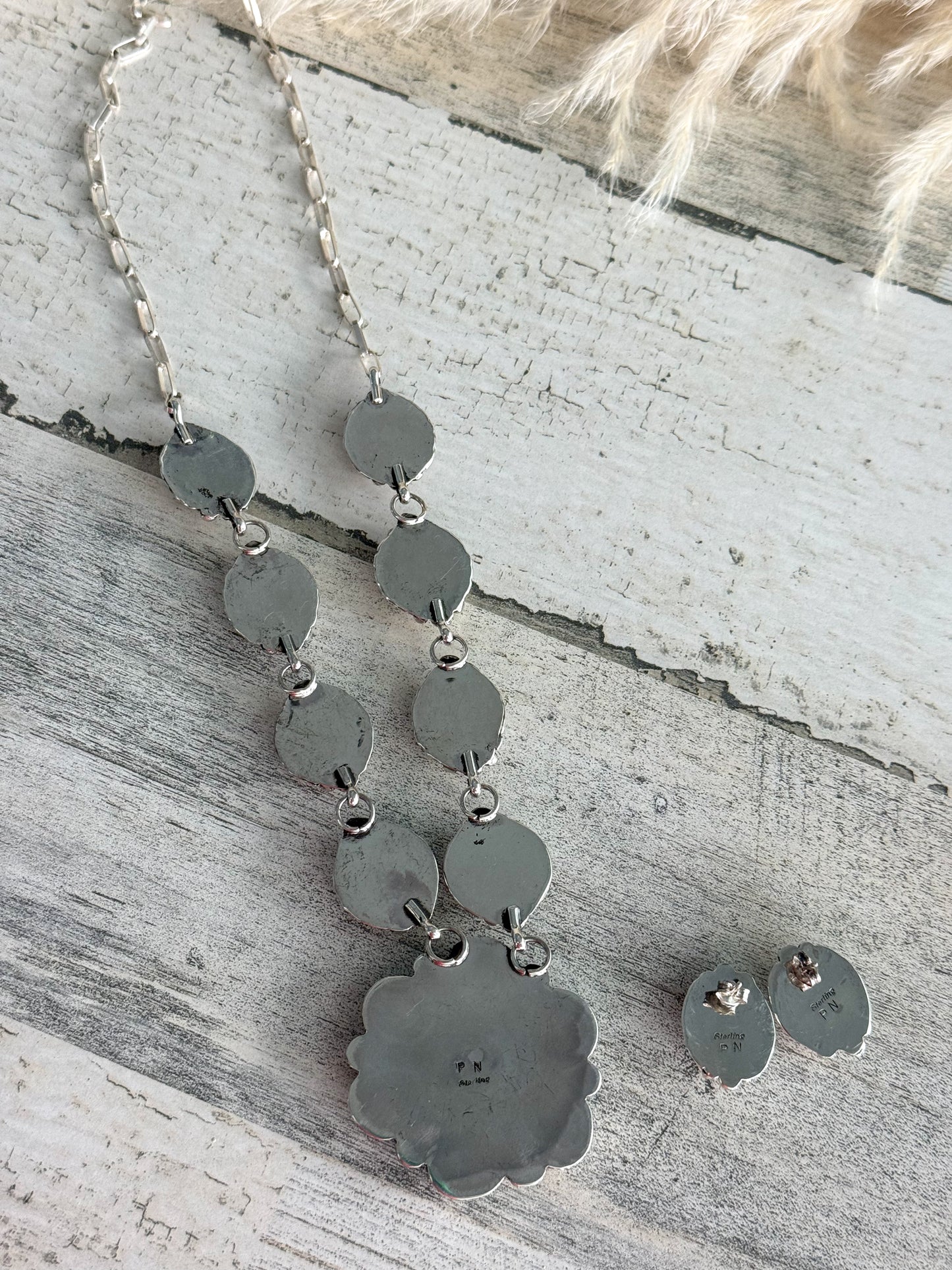 Native American Lone Mountain Cluster Necklace & Earring Set