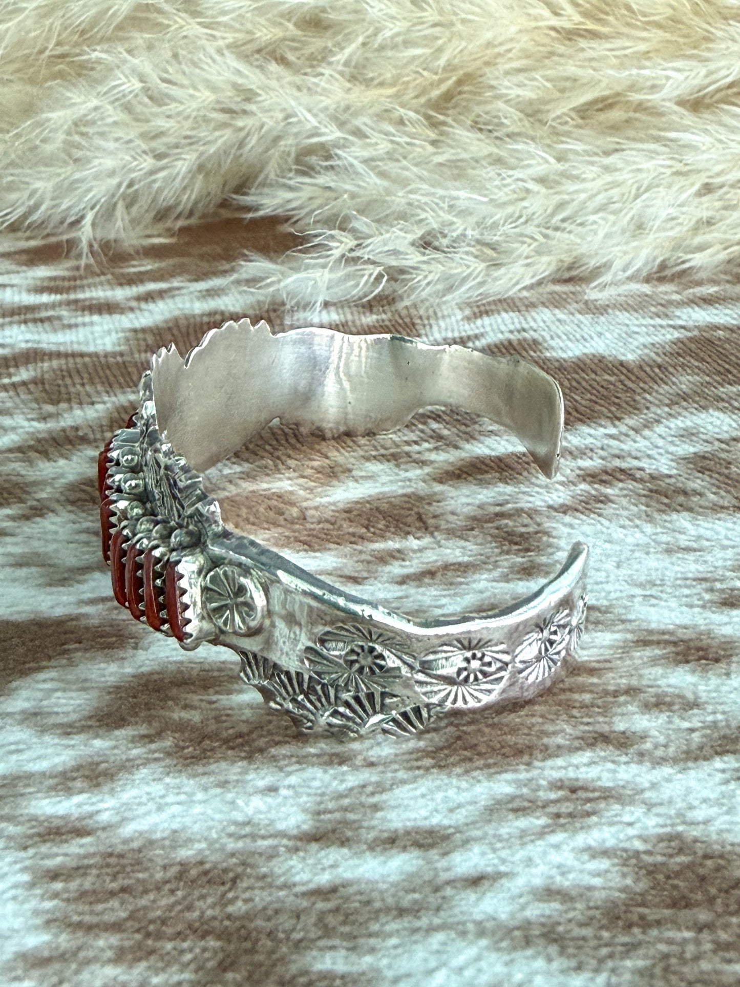 Native American Zuni Coral Cuff 6-5/8"