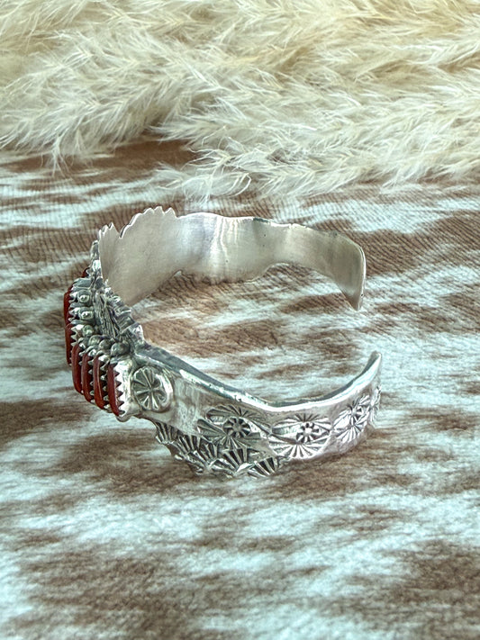 Native American Zuni Coral Cuff 6-5/8"
