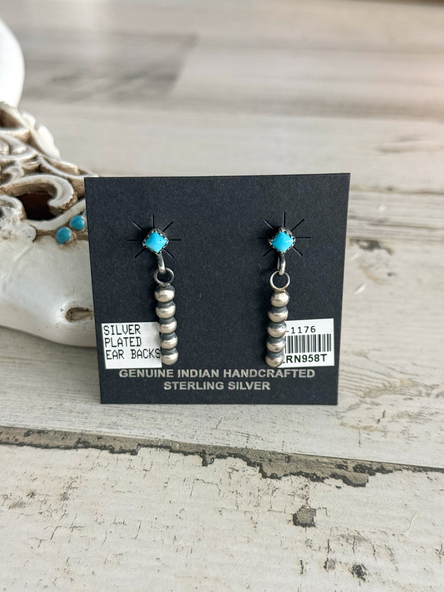 Native Made Kingman Silver Beaded Earrings