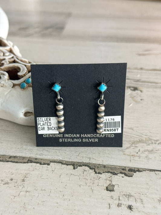 Native Made Kingman Silver Beaded Earrings
