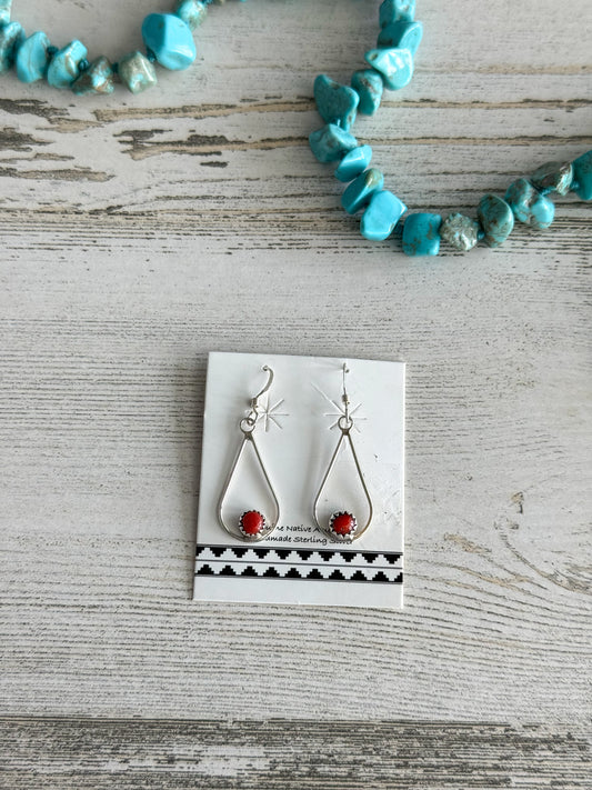 Native American Coral Tear Drop Earrings