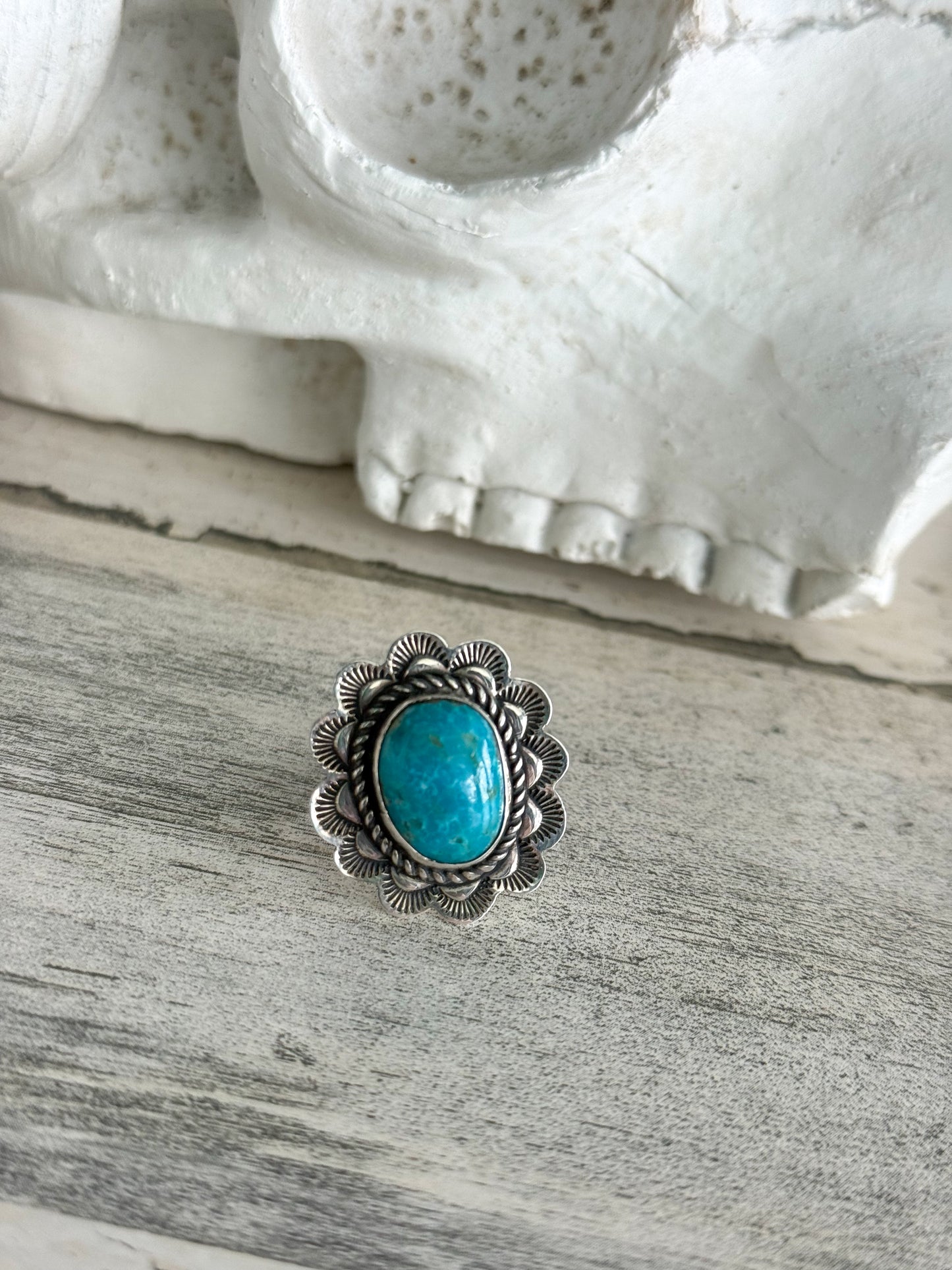 Native American Stamped Turquoise Ring 7