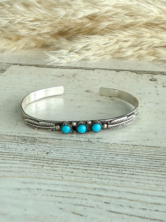 Native American Turquoise Sterling Cuff 6.5"