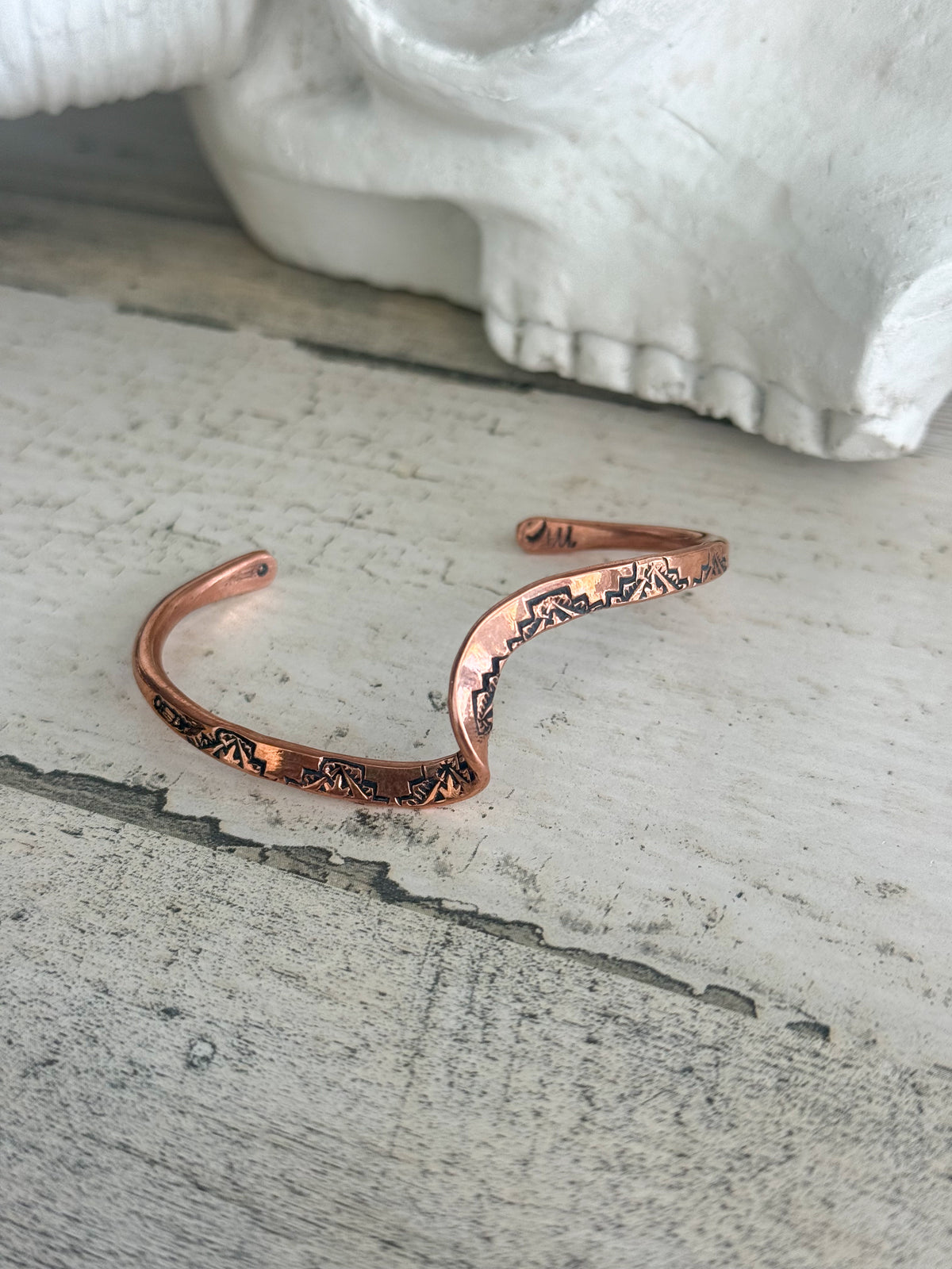 Native American Stamped Copper Wave Cuff 6.75”