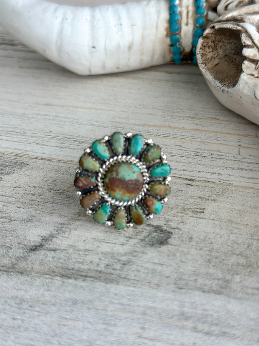 Native Made Cluster Turquoise Ring Adjustable