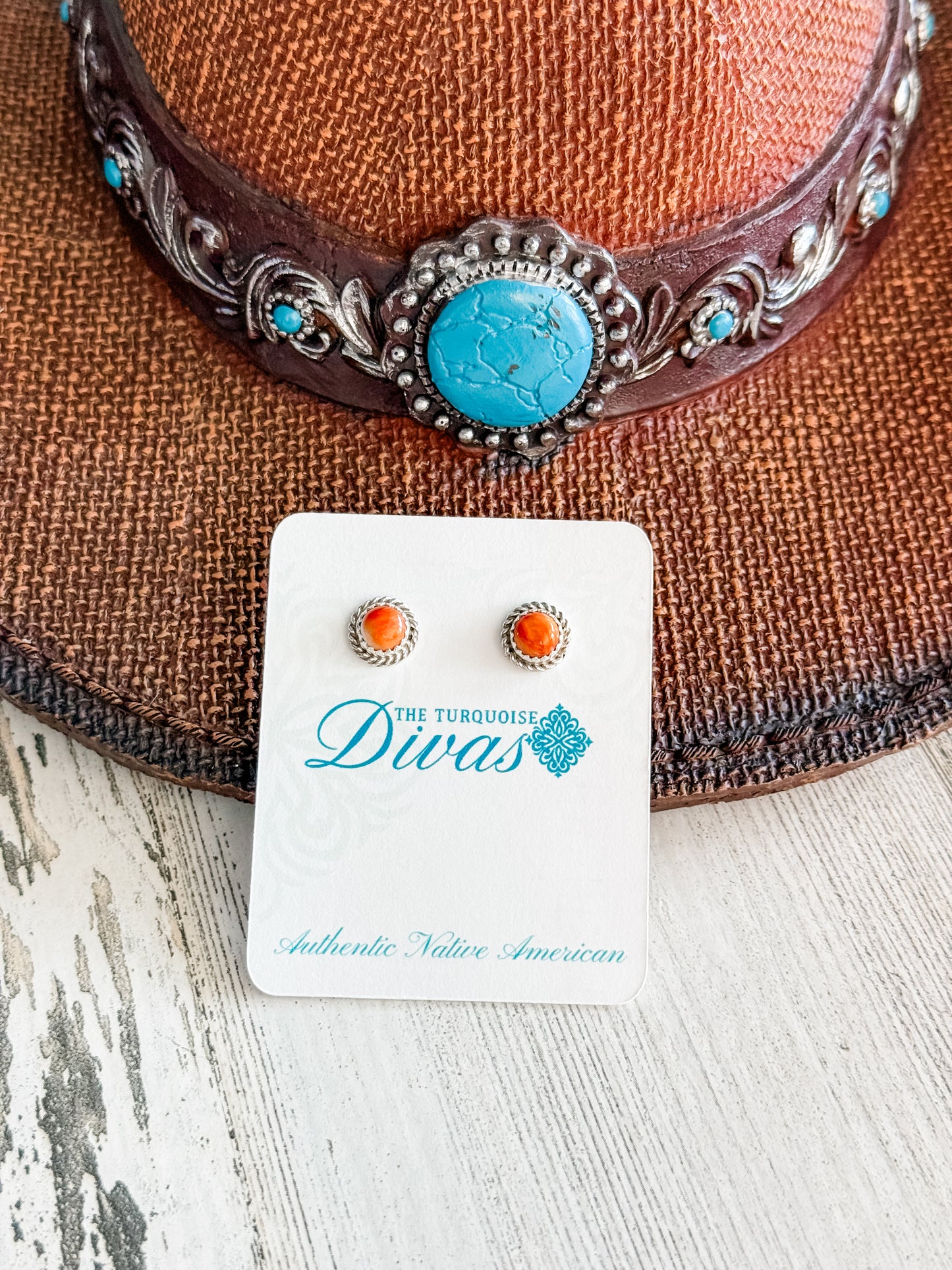 Native American Orange Spiny Mini Studs