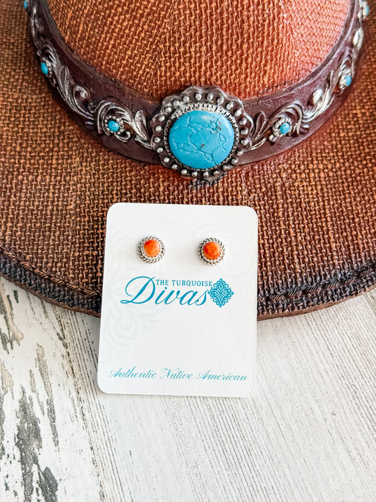 Native American Orange Spiny Mini Studs