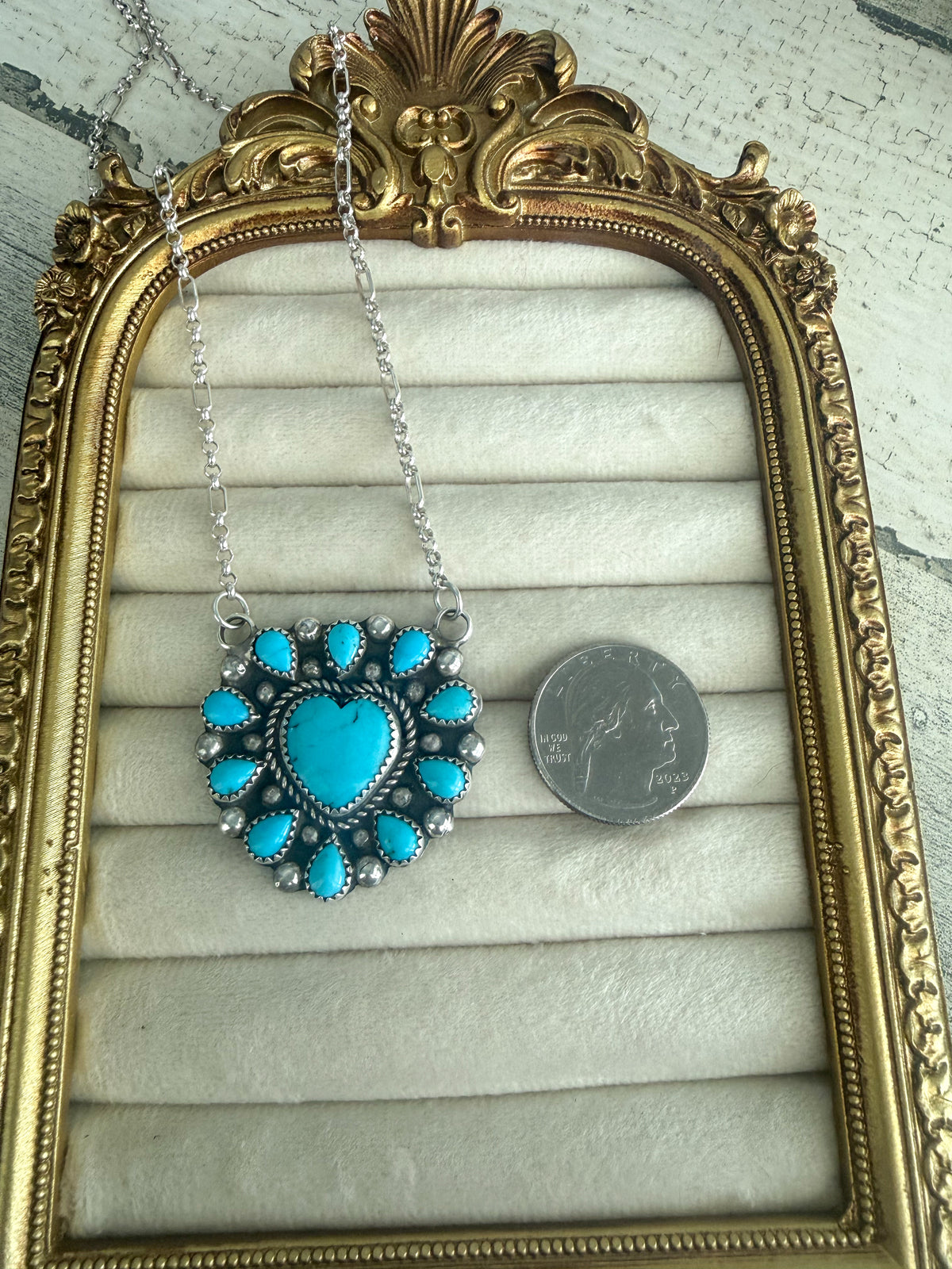 Native American Sleeping Beauty Heart Cluster Necklace 18"