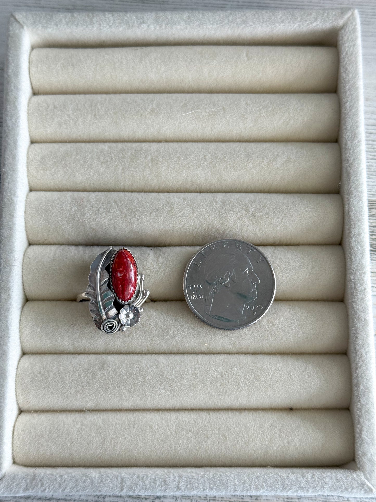 Native American Red Spiny Leaf Ring 8