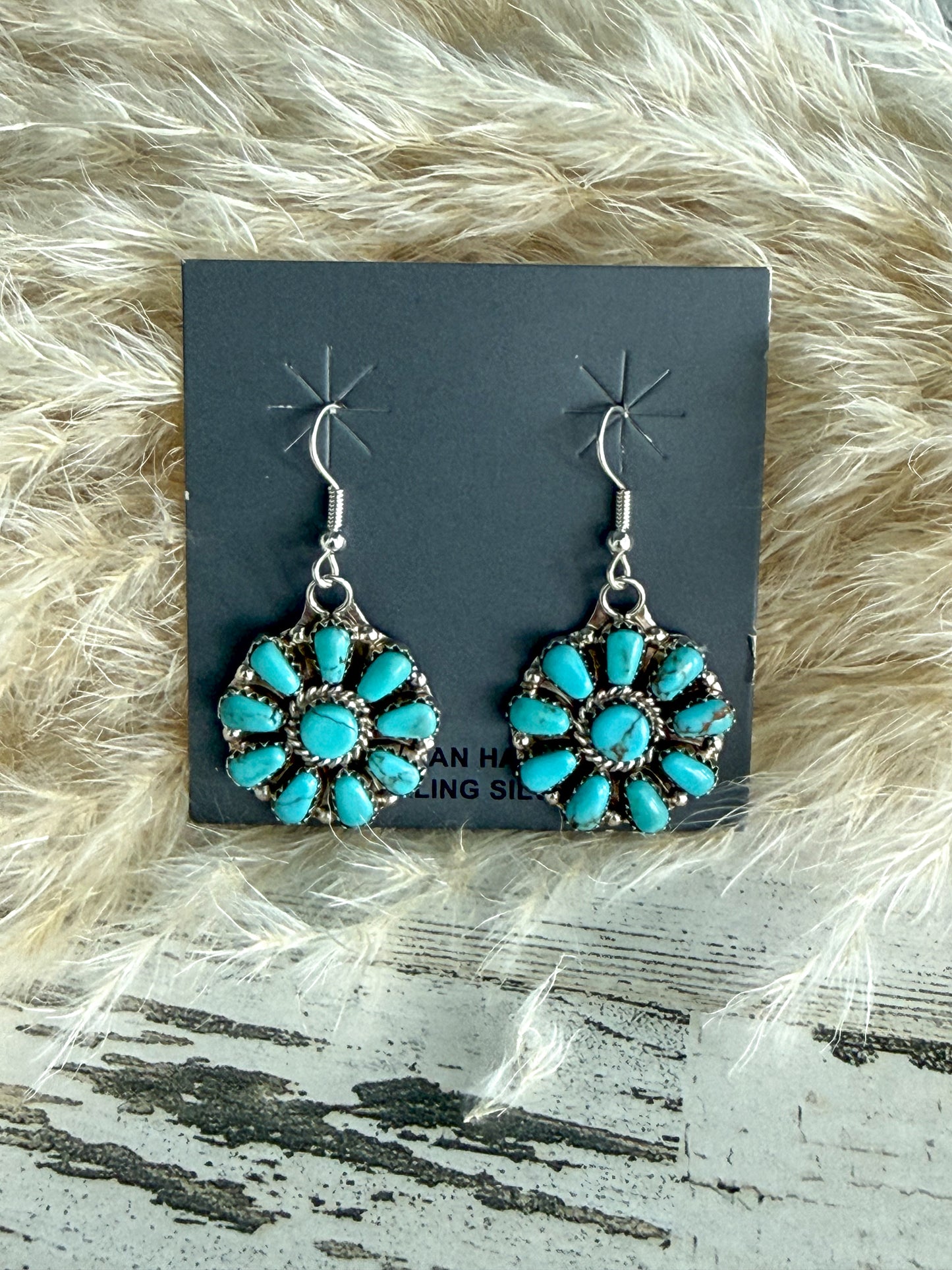 Native American Kingman Cluster Dangle Earrings