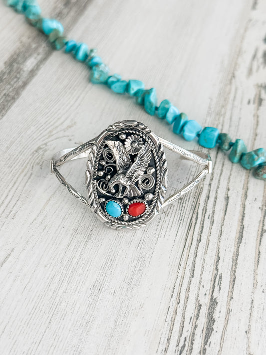 Native American Sterling Eagle Cast Cuff 6.75