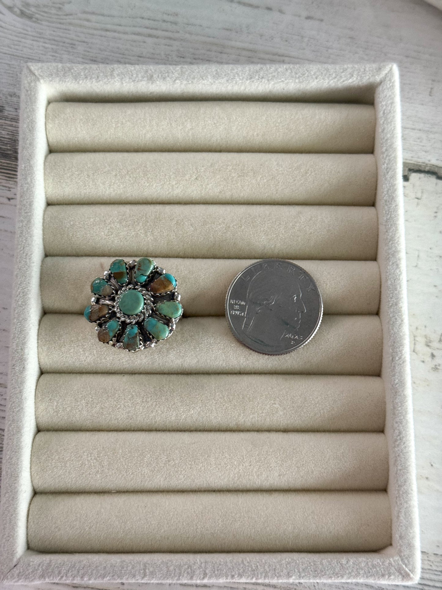 Native Made Turquoise Cluster Ring 8