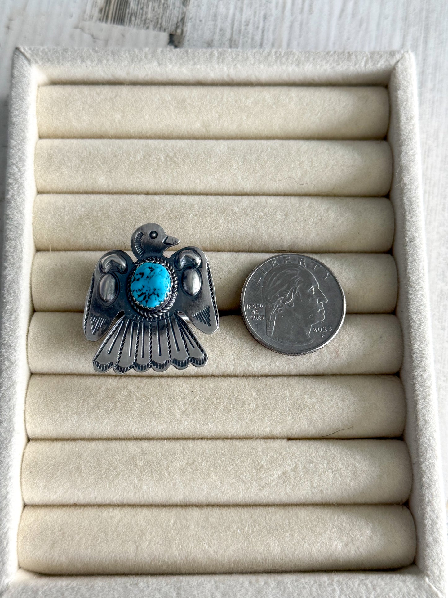 Native American Turquoise Thunderbird Adjustable Ring