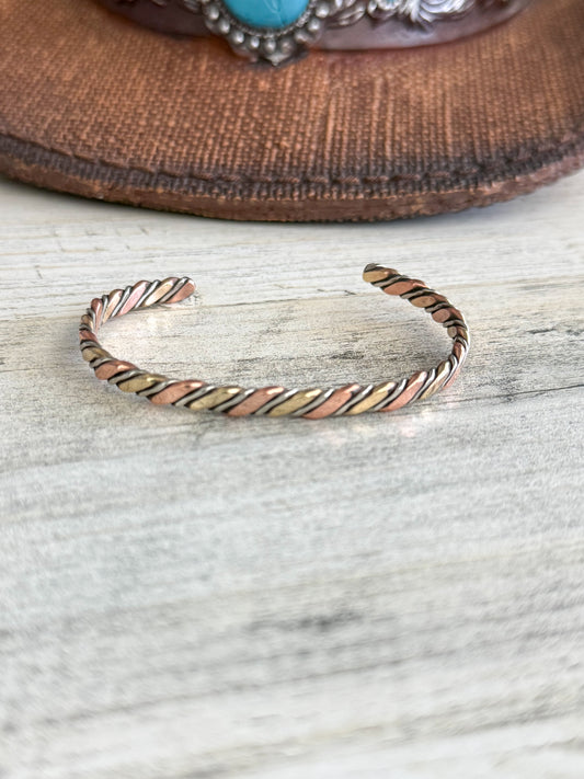 Native American Copper Nickel & Brass Bracelet 6-3/8"
