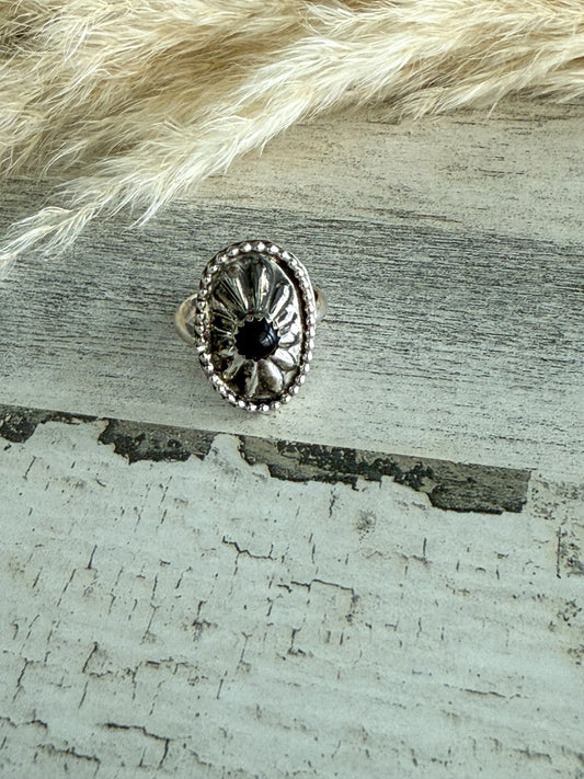 Native American Black Onyx Adjustable Concho Ring