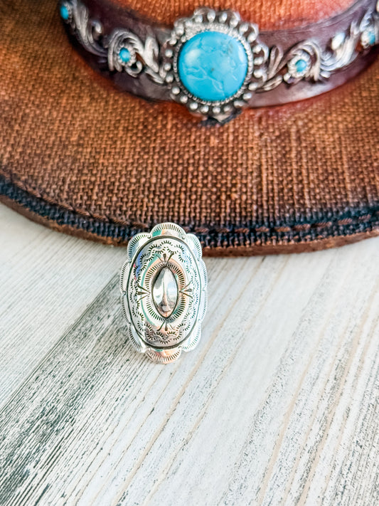 Native American Stamped Concho Ring 12.5