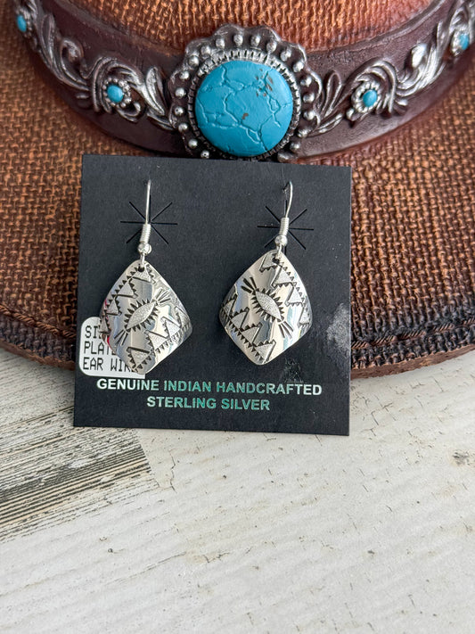 Native American Sterling Stamped & Etched Dangles