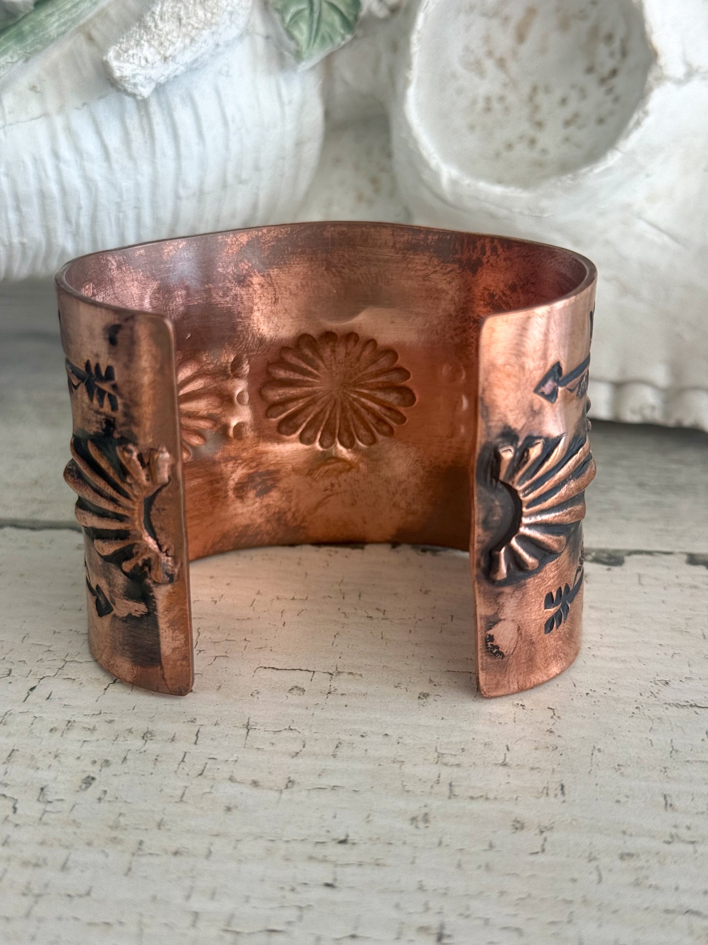 Native American Copper Stamped Cuff 7-1/8"