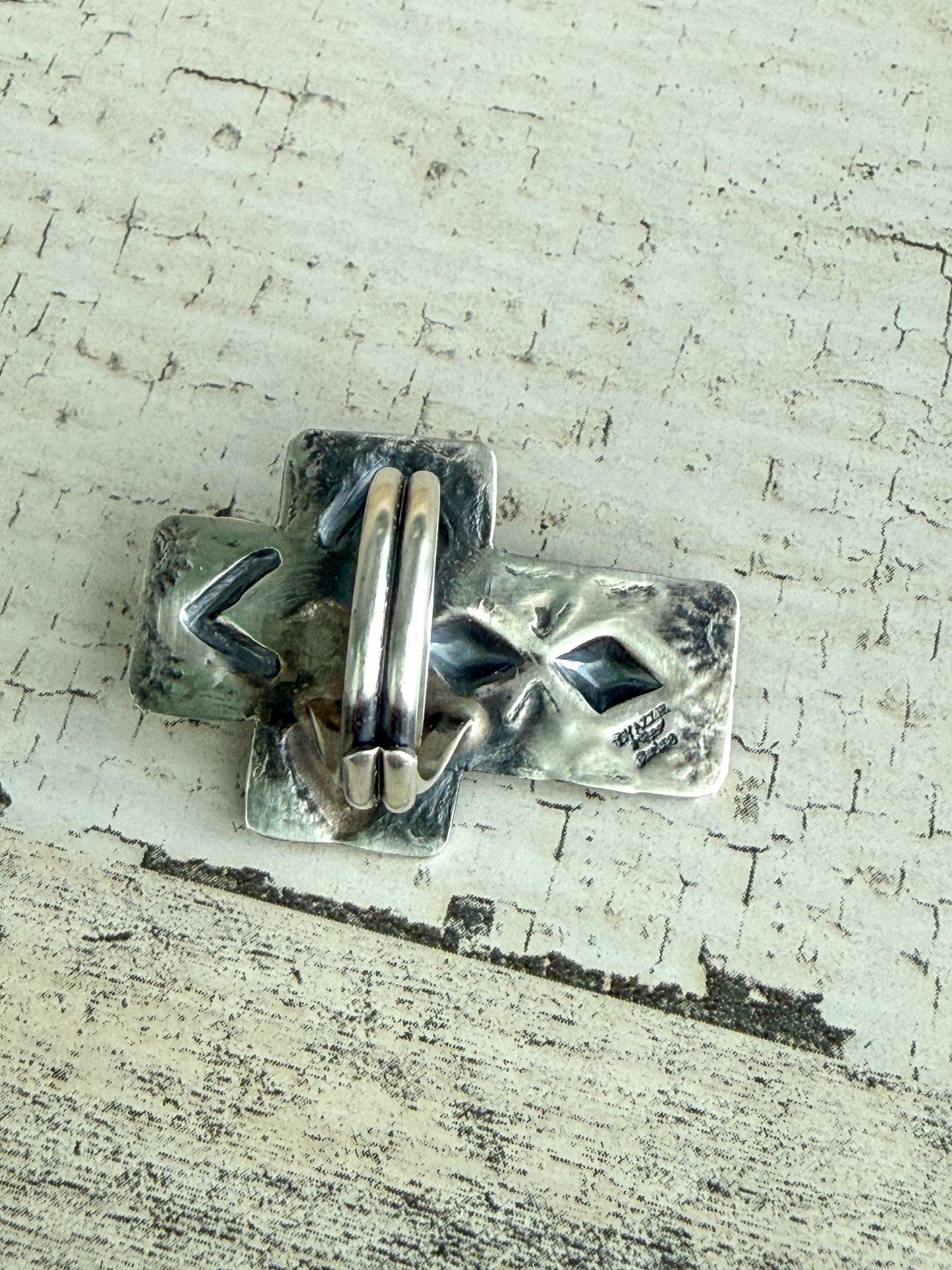 Native American Sterling Turquoise Cross Adjustable Ring