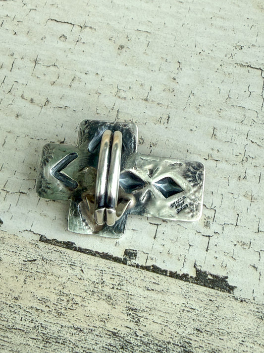 Native American Sterling Turquoise Cross Adjustable Ring