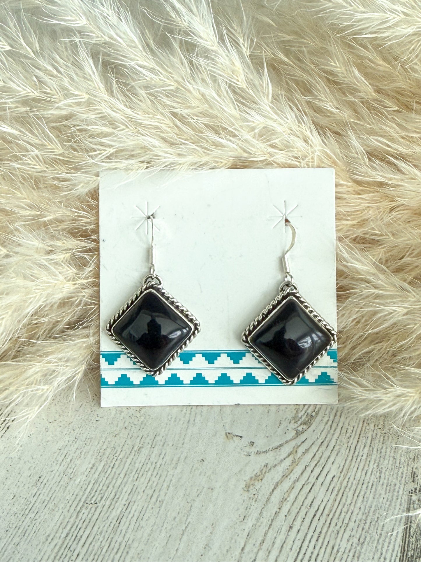 Native American Black Onyx Dangle Earrings