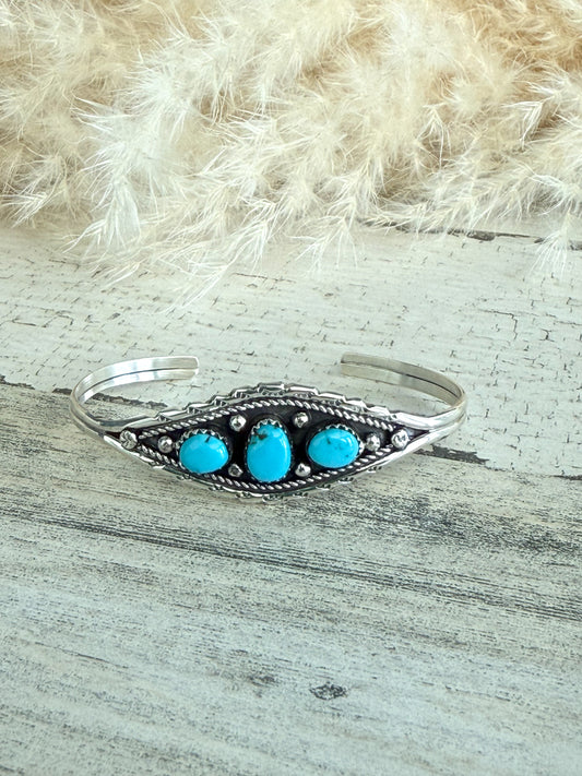 Native American 3 Kingman Turquoise Cuff 6.5”