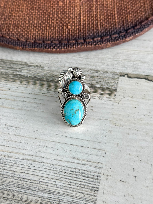 Native American Turquoise With Leaf Ring 9