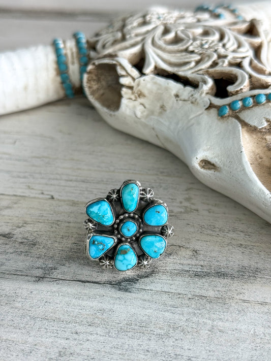 Native Made Turquoise Cluster Ring 10 Adjustable
