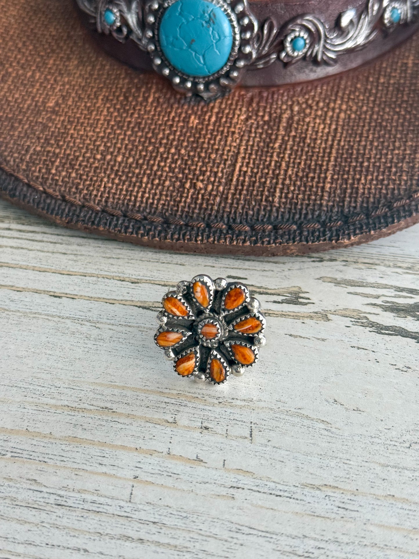 Native American Orange Spiny Adjustable Ring