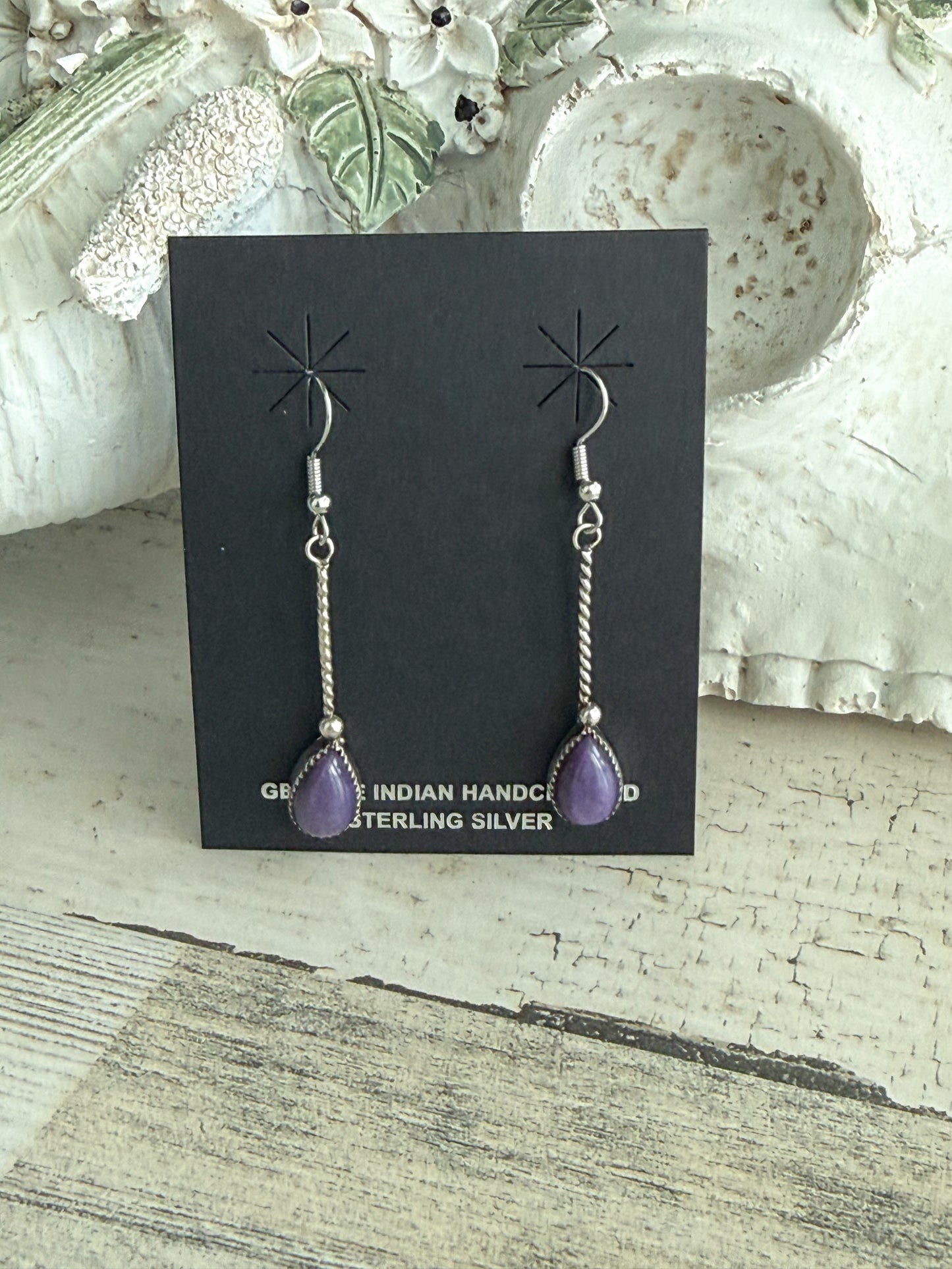 Native American Charoite Dangle Earrings