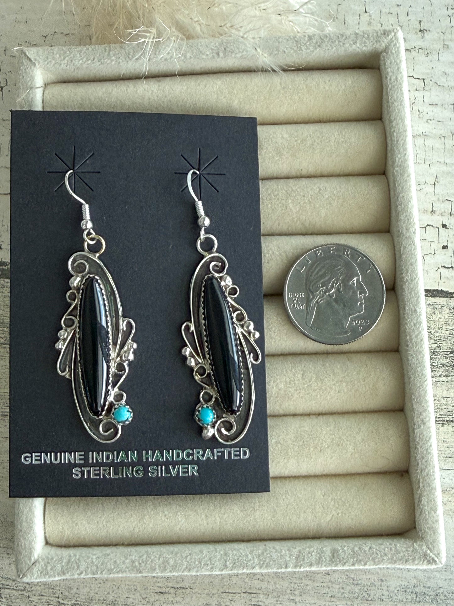 Native American Black Onyx & Turquoise Earrings