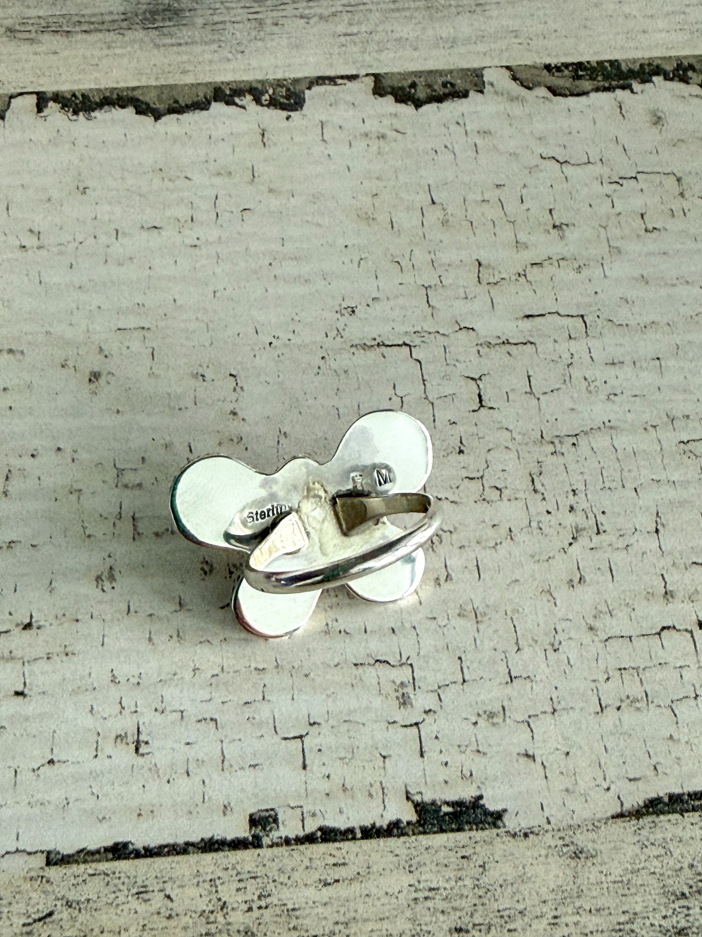 Native American Butterfly Pink Conch Ring 8.25