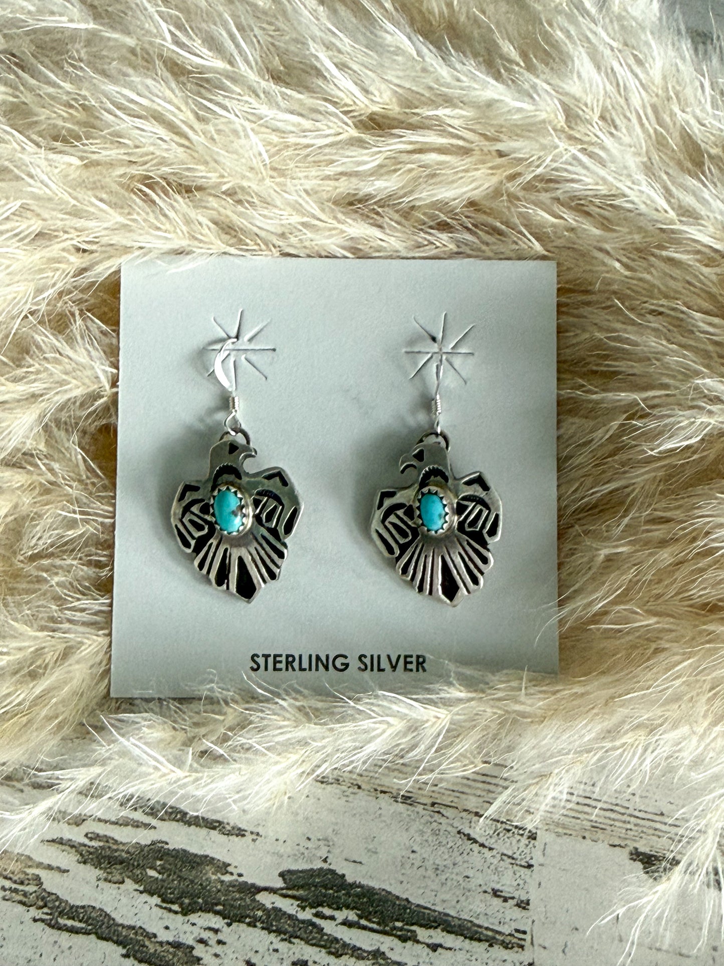 Native American Kingman Thunderbird Dangle Earrings