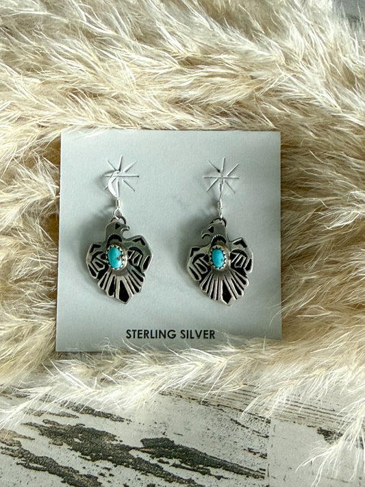 Native American Kingman Thunderbird Dangle Earrings