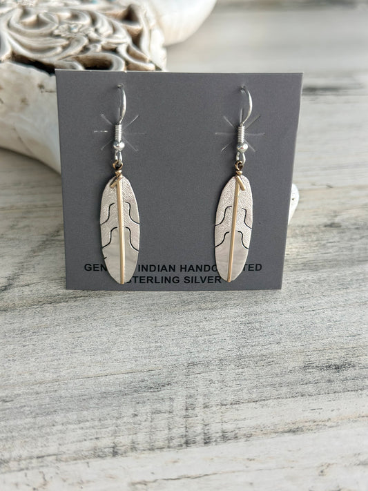 Native Made Silver & 14K Gold Leaf Earrings
