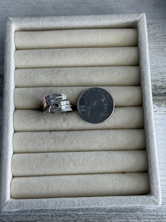 Native American Sterling Feather Turquoise Adjustable Wrap Ring 8.5