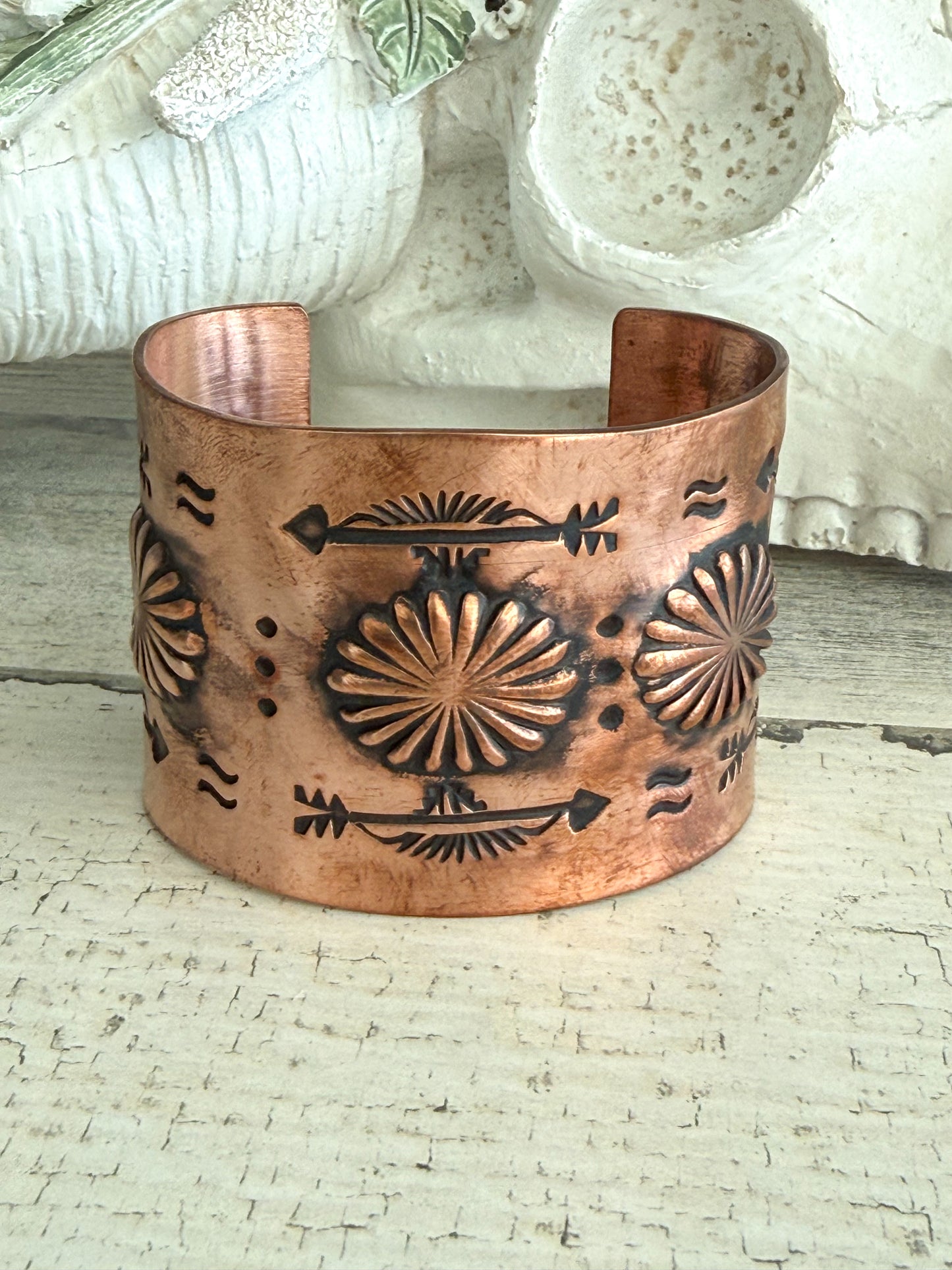 Native American Copper Stamped Cuff 7-1/8"