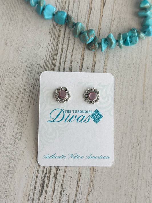 Native American Sterling Flower Pink Shell Studs