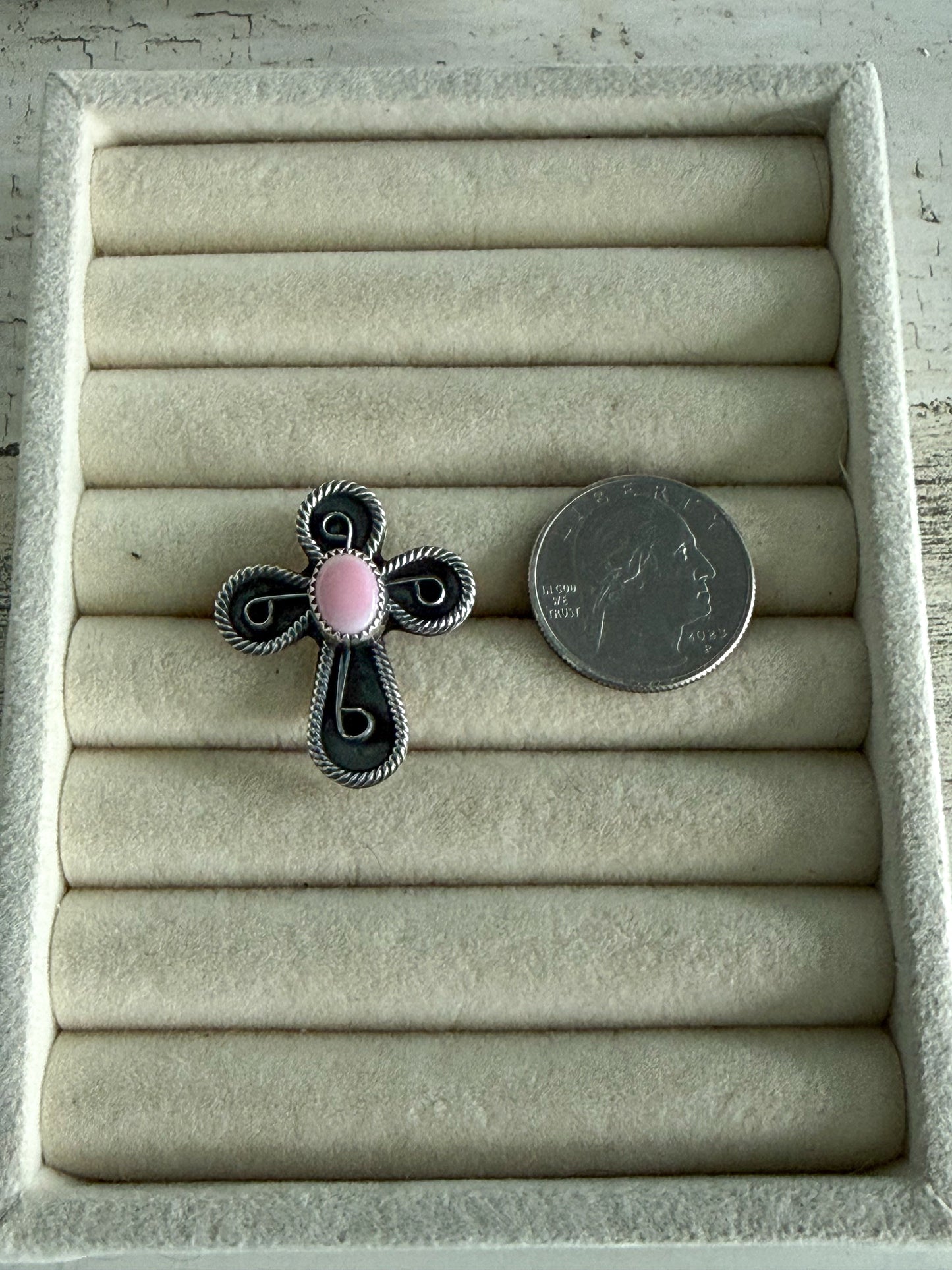 Native American Cross Pink Conch Ring 8