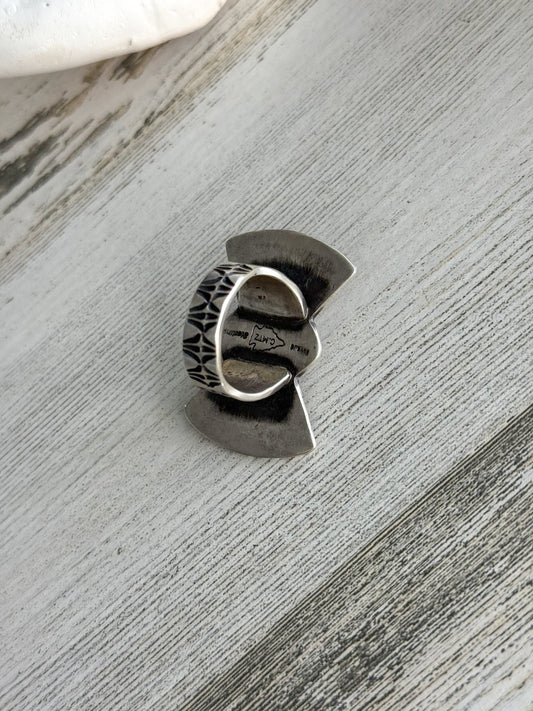 Native American Kingman Stamped Ring 9