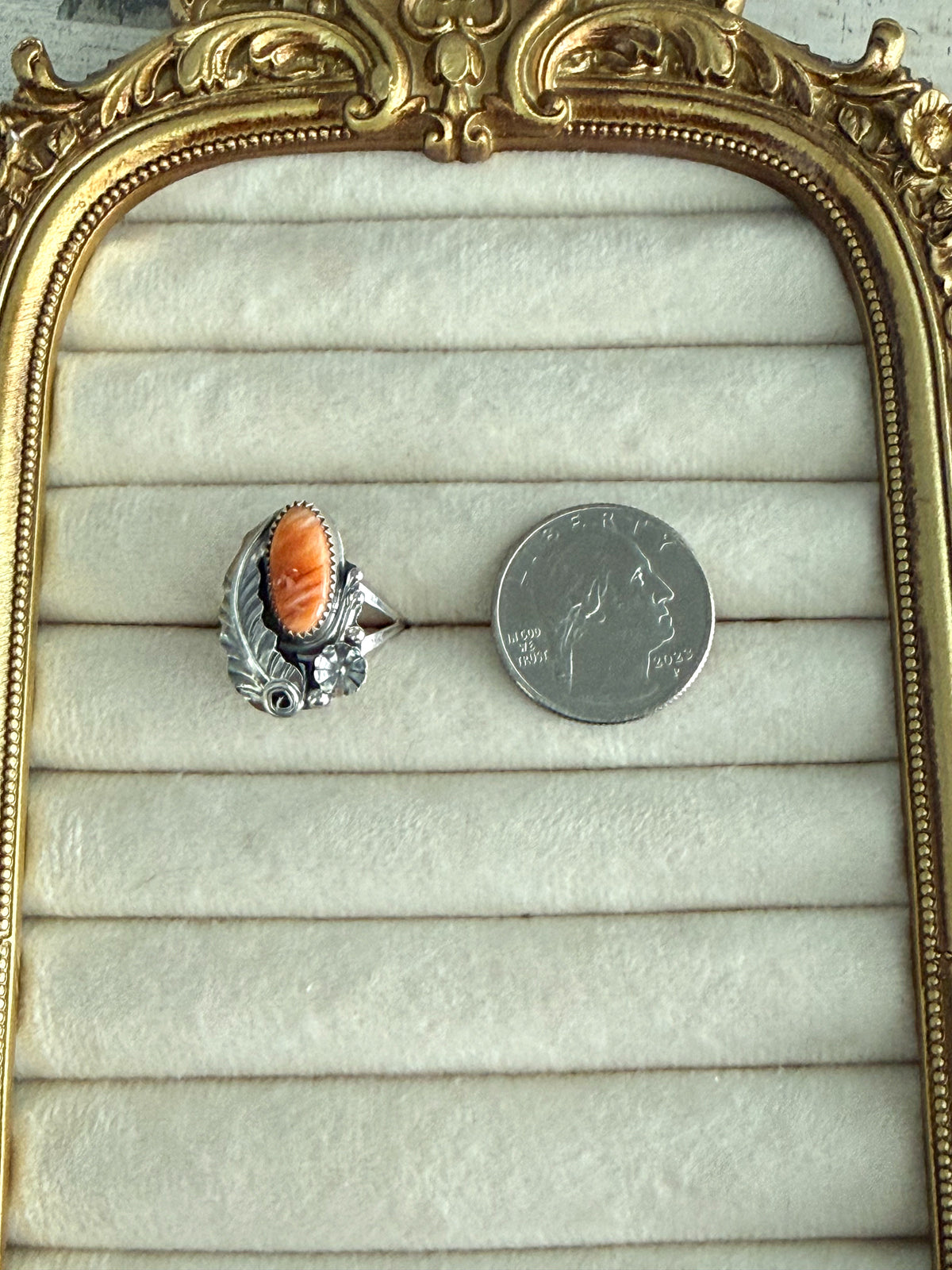 Native American Orange Spiny Leaf Ring 7.75