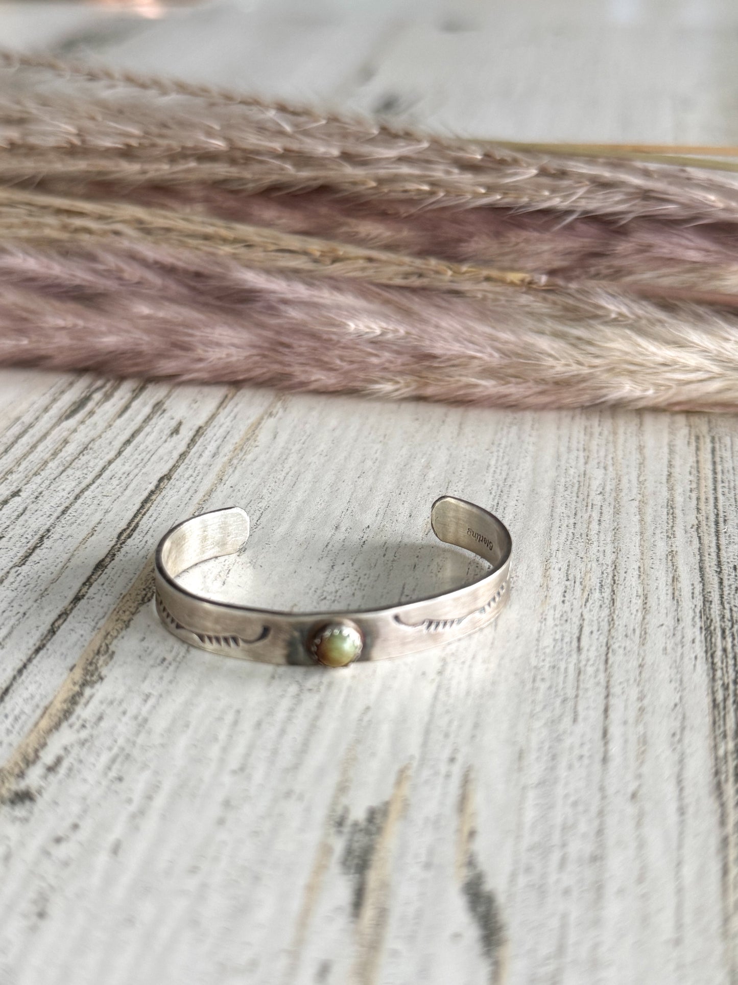 Native American Sterling Turquoise Baby Cuff 4.25"