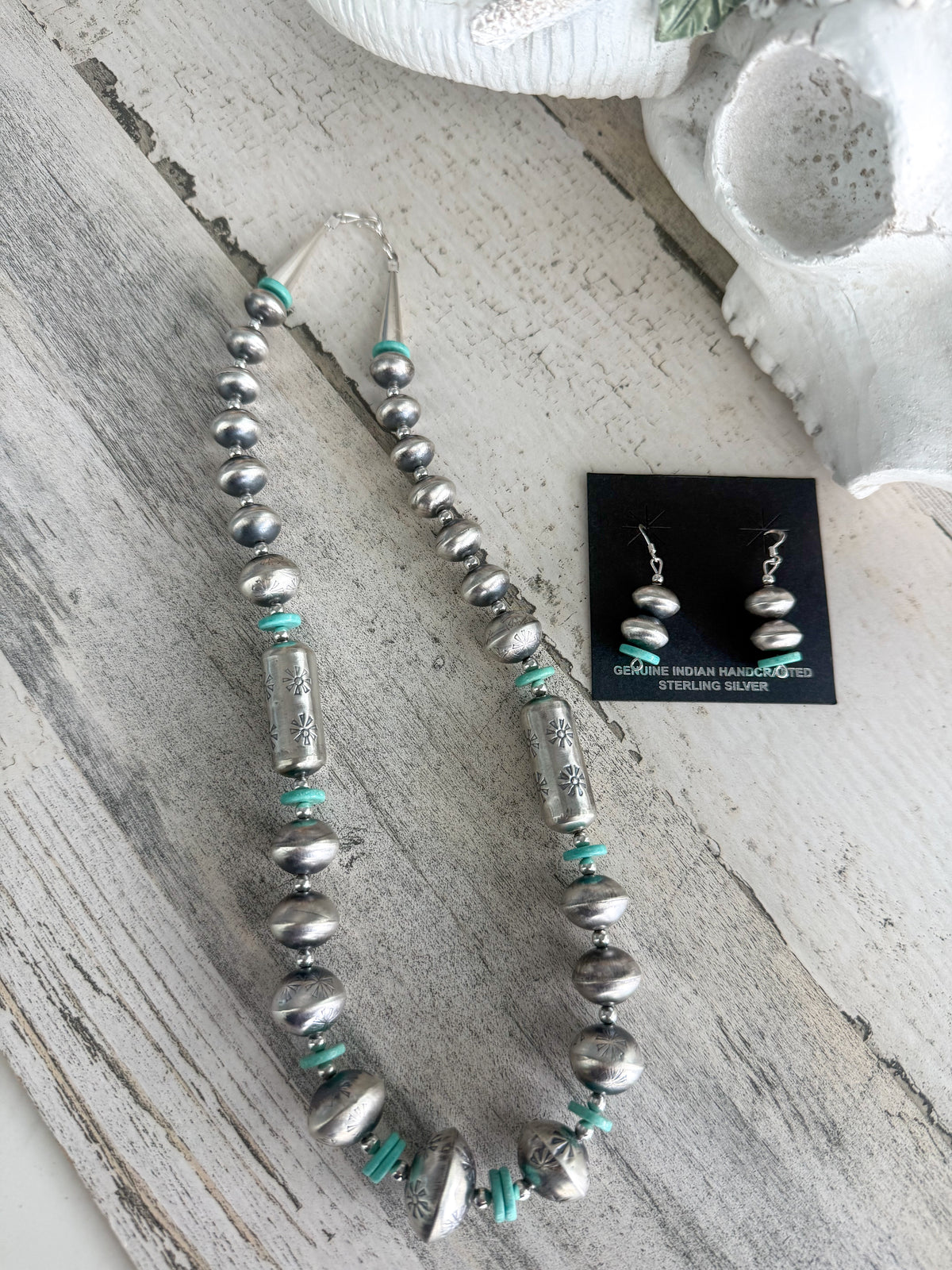 Native American Navajo Pearls 20" & Turquoise Set
