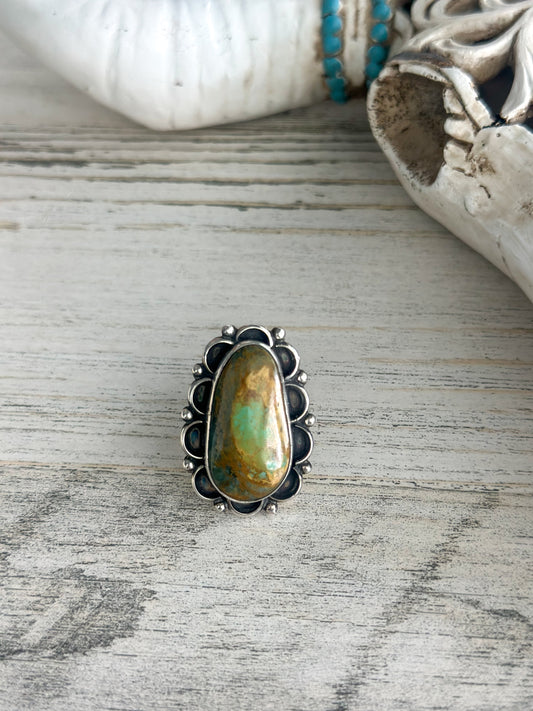 Native Made Green & Brown Emerald Valley Turquoise Ring 7