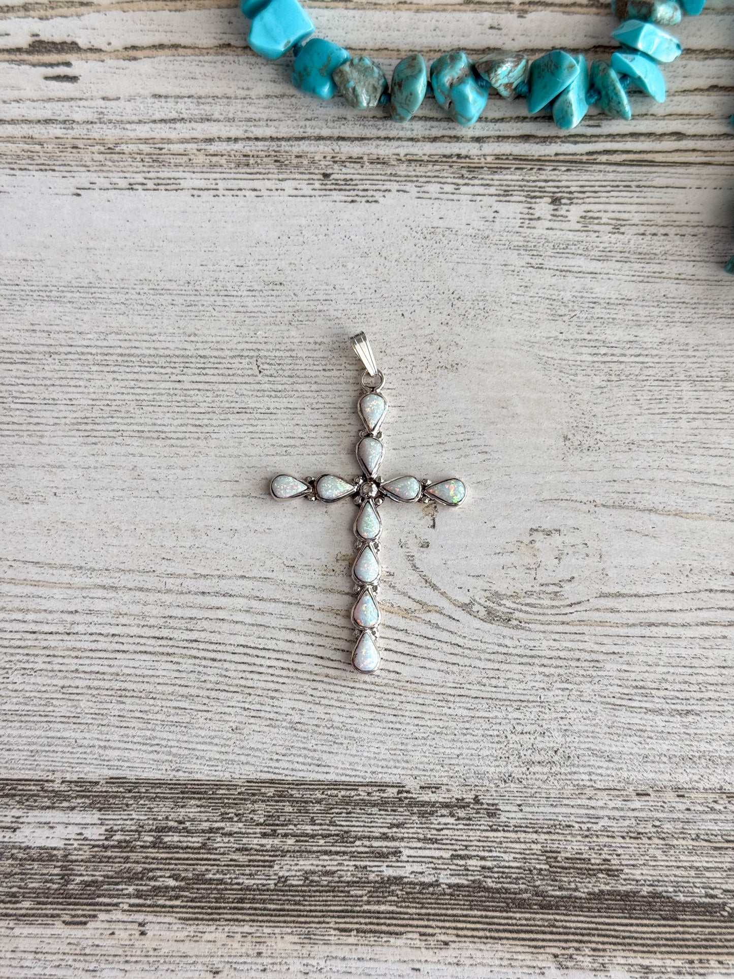 Native American White Opal Cross