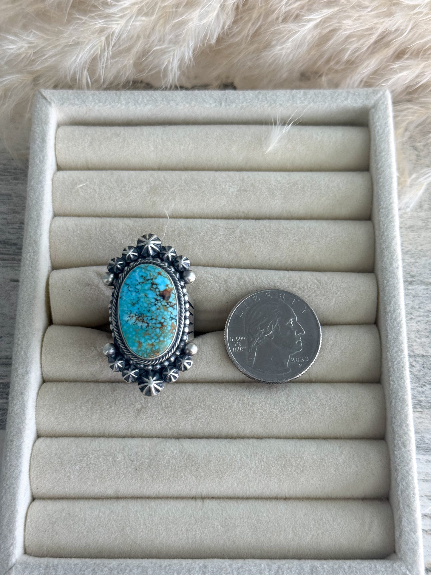 Native American Kingman Turquoise Ring 8.5